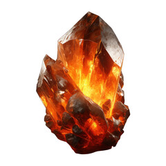 A vibrant fire stone mineral depicted on a transparent background featuring striking hues of orange, red, and yellow, resembling a fiery flame. Generative AI