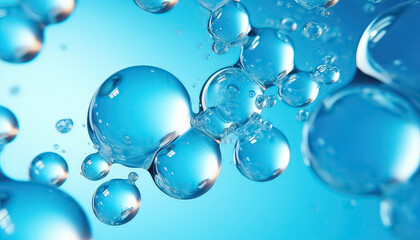 abstract blue background with water drops and air bubbles, wallpaper with glass balls