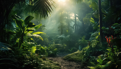 Fototapeta na wymiar dark forest with jungle in fantasy background.
