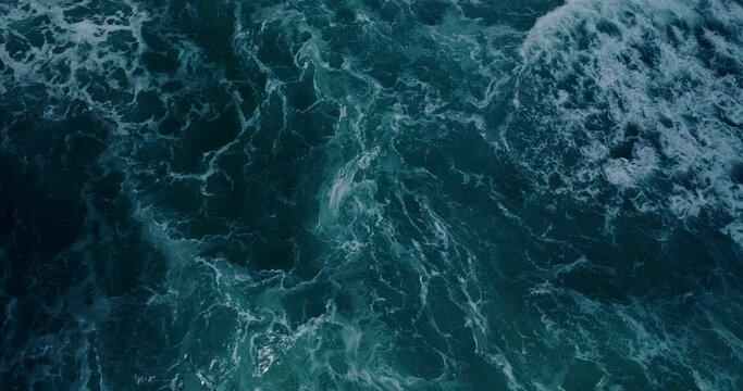 DCI 4K ProRes422. Big wave blue ocean water Aerial view of drone high quality cinema camera Wave sea big size rolling come in cost beach at Andaman sea Phuket Thailand. 