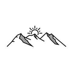 Obraz premium Mountains in line style. Draw a mountain in line and shadow style, in a daytime setting