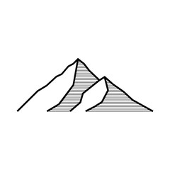 Mountains inline style. Mountain drawing with line style and shading