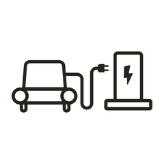 Isolated sticker label design of rectangle charging station for e car and bike motor cycle parking with illustration motor cable and electric plug