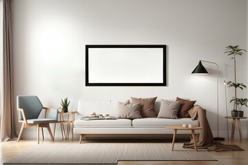 modern living room with horizontal frame mockup
