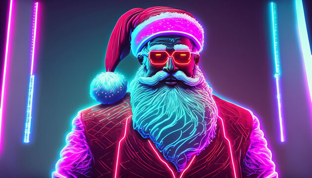 80s retro synthwave neon art santa clause