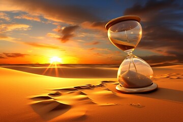 Concept of time, A sand clock on a sandy beach, capturing the passage of time
