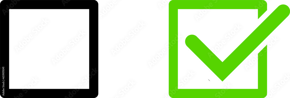 Aufkleber checkbox selection choice icon set with empty blank box and box with tick checkmark. vector image.