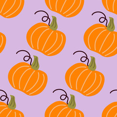 Vector.Pumpkins.Autumn seamless pattern holyday decor. Print for Textile.Background for Halloween and other holidays.Packaging.Wrapper.Paper.September.October.Garden.Harvest.Cozy.Symbol.Doodle Style