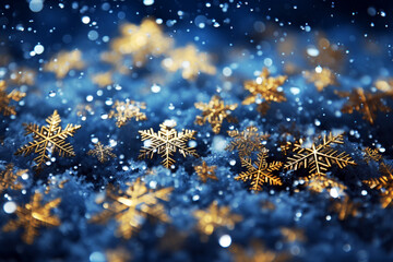 雪と金の雪の結晶の冬の背景