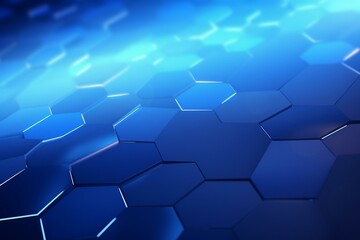 Blue hexagon tech background with soft edges, abstract geometric dots and shapes. Generative AI