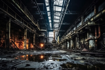 Abandoned industrial factory deteriorating under the relentless march of time  - obrazy, fototapety, plakaty