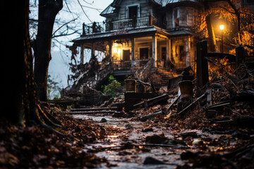 Fototapeta premium Desolate residential house decaying telling tales of forgotten times 