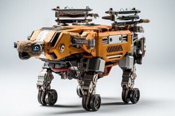 Mountain rescue robotic goat drone in operation isolated on a white background 