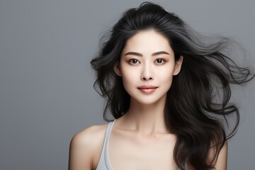 Obraz premium Korean, Chinese or Japanese Beautiful aging young looking woman, beauty, health skin care, on gray background