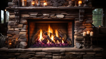 A cozy Thanksgiving Fireplace With Flickering Flames