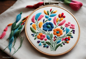 Handmade Embroidery Floral Art, 
Artistic Embroidered Flowers, 
Crafted Flower Embroidery, 
Hand Stitched Floral Design, 
Embroidery Blossoms Creation