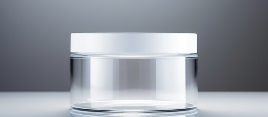 Clear cylindrical cosmetic container with white lid and transparent body including data pass