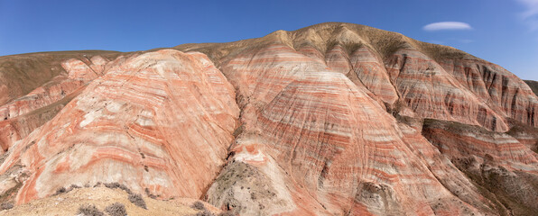 Mountains with red stripes. Khizi region. Azerbaijan.