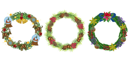 Holiday Template Wreath christmas festival watercolor garland evergreen painting drawing illustration for invitation greetings