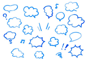 水彩風　手描きフリーハンド　吹き出し　ブルー