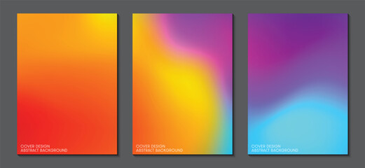 Posters set design with abstract blurred multicolor gradient background. Graphic design and print media ideas for magazine brochures and posters. Vector Illustrator EPS.