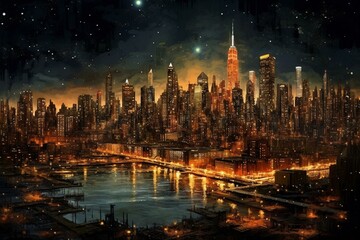 Fototapeta na wymiar Nighttime view of the city that never sleeps. Generative AI