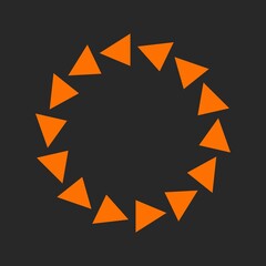 Circle of orange triangles pointing counter clockwise on dark gray background