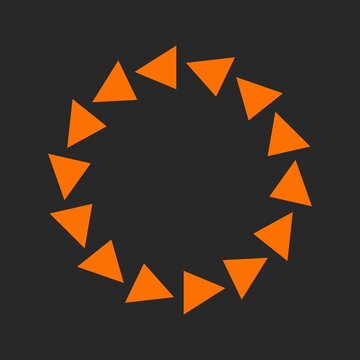 Circle of orange triangles pointing counter clockwise on dark gray background