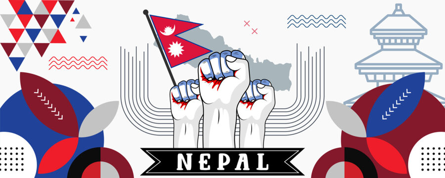  Nepal National or Independence Day abstract banner design with flag and map. Flag color theme geometric pattern retro modern Illustration design.