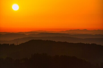 Sunset on the Schnebelhorn. Sun just before setting. Nice evening atmosphere. Zurich, Switzerland. High quality photo