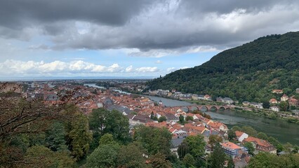 Landmark and beautiful Heidelberg town with Neckar river, Germany. Heidelberg town with the famous Karl Theodor old bridge and Heidelberg castle, Heidelberg, Germany.