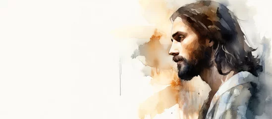 Deurstickers Watercolor portrait of Jesus Christ with copy space © Faith Stock