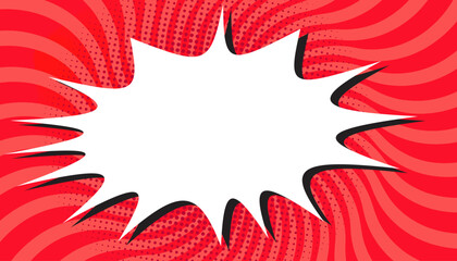 Obraz premium Cartoon comic background, Pop art red comics book cartoon. comic background with dot pattern halftone abstract. Vector halftone illustration. Vintage backdrop for comic superhero text, speech bubble, 