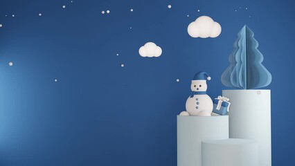 3D blue background with Christmas minimalist podium, suitable for product promotion