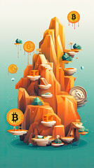 Digital currency physical gold bitcoin coin on abstract background.