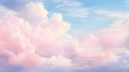 Obraz na płótnie Canvas Romantic Sky with Fluffy Pink Clouds on Tranquil Blue, Evoking Serenity and Dreamlike Wonde