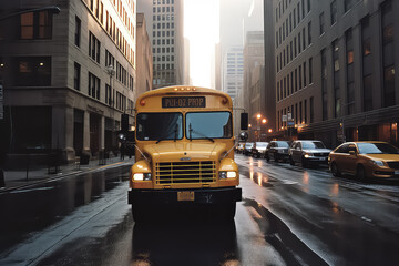 yellow school bus in new york city,