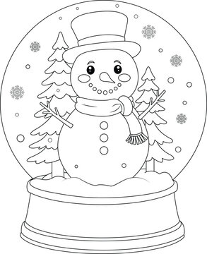Coloring page a snow globe. Christmas colouring page