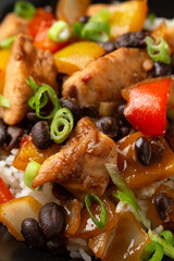 Stir fry Chicken with Black Bean, vegetables and rice
