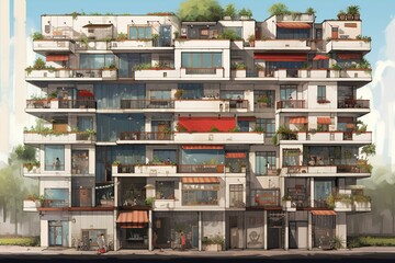Illustration of a contemporary suburban apartment building in Turkey. Generative AI