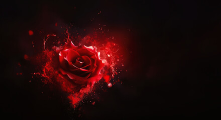 Red rose heart shaped dispersion on black background