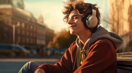 person with headphones listens to music
