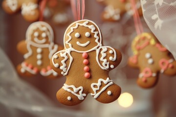 Cheerful gingerbread decoration. Generative AI