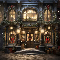 Fototapeta premium Christmas, beautifully decorated old houses, beautiful interiors, beautiful light and background.