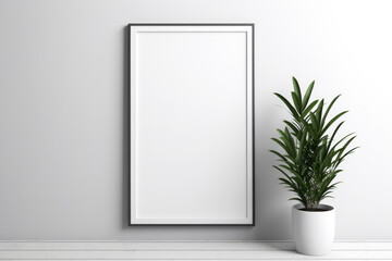 Vertical black frame on white wall interior backgroundposter mockup 