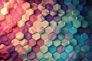 Hexagonal Harmony, A Mesmerizing Mosaic of Delicate Abstractions Pastel Shades in Balanced Composition. 3D Design Illustration Seamless Pattern Precise Pastel Hexagons Background.
