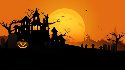 Fototapeta na wymiar Colorful Cartoon Style: Halloween Small Town