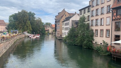 Fototapeta na wymiar Covered Bridges and river Ill in Strasbourg