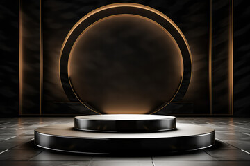 Geometric podium on stage for minimal 3D metal product display 