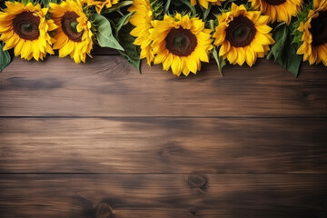 Sunflowers Arrangement on Wooden Rustic Table